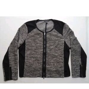 Eileen Fisher L Slub Woven Dual Full Zip Italian Knit Fabric Coat Jacket Sweater